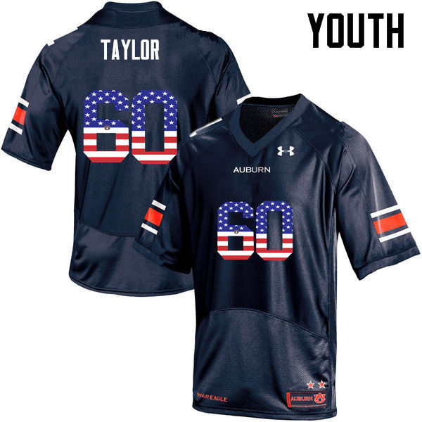 Youth #60 Bill Taylor Auburn Tigers USA Flag Fashion College Football Jerseys-Navy